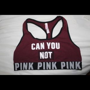 pink “can u not” sports bra